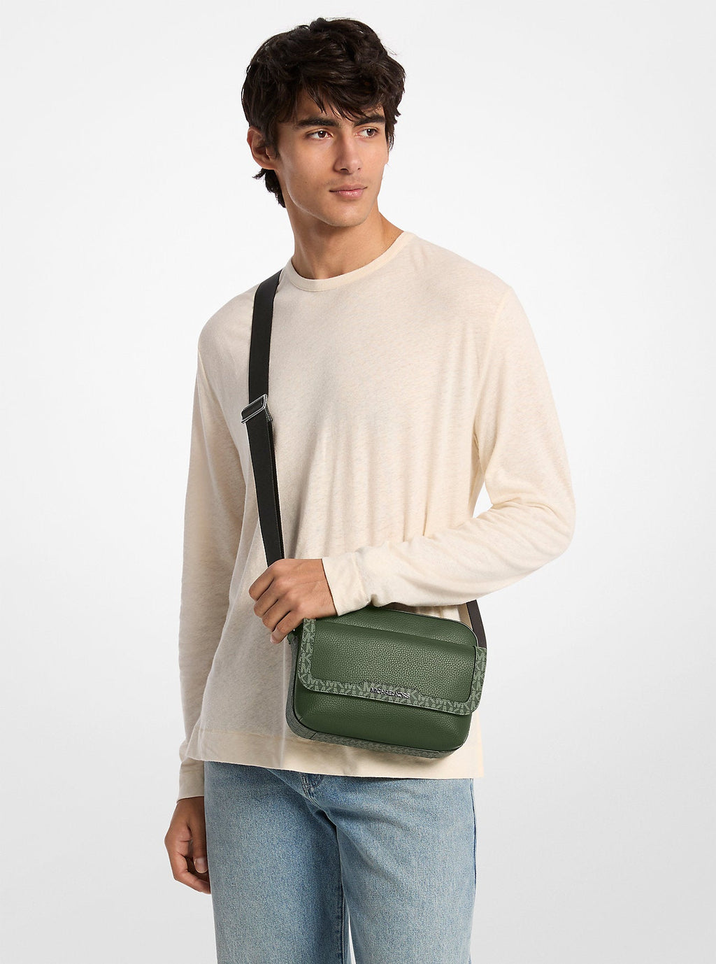 Cooper Medium Pebbled Leather and Signature Logo Camera Crossbody Bag