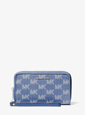 Jet Set Travel Large Logo Jacquard Denim Smartphone Wristlet