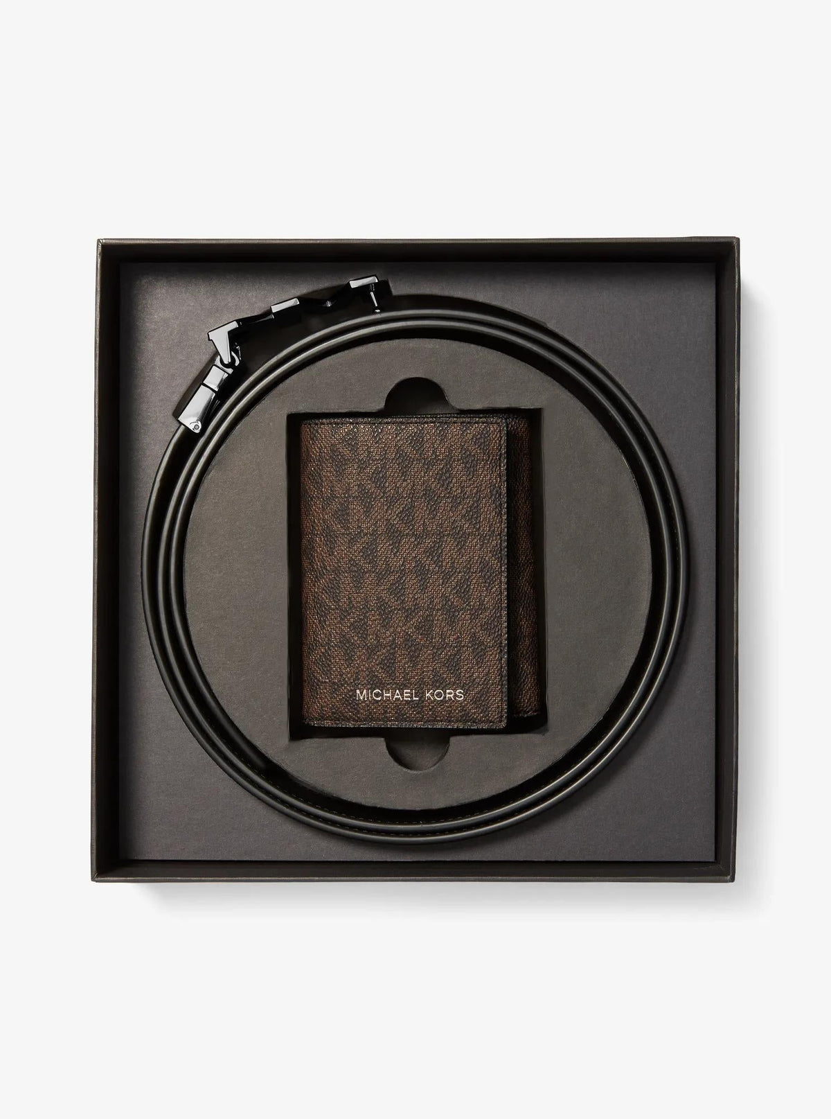 Signature Logo Tri-Fold Card Case and Belt Gift Set