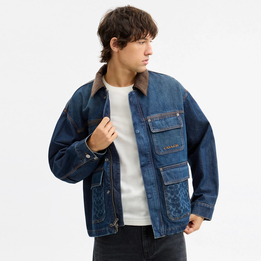 Coach Outlet Denim Chore Coat With Flannel Lining