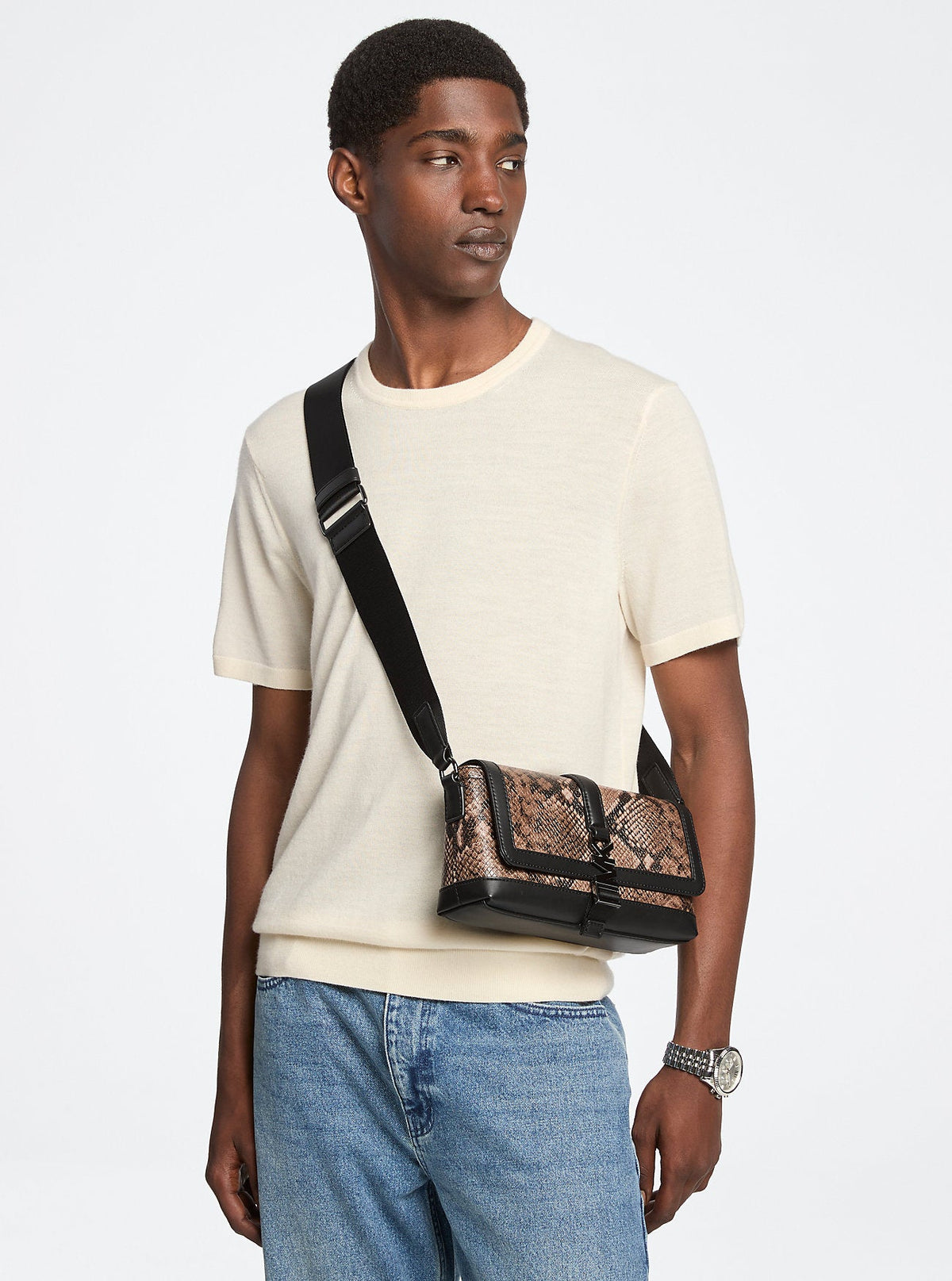 Cyrus Small Snake Embossed Crossbody Bag