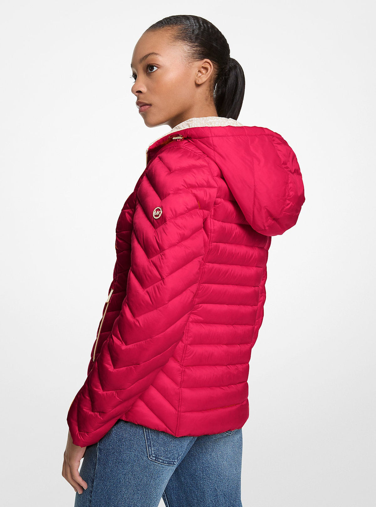 Chevron Logo Print Quilted Nylon Reversible  Jacket