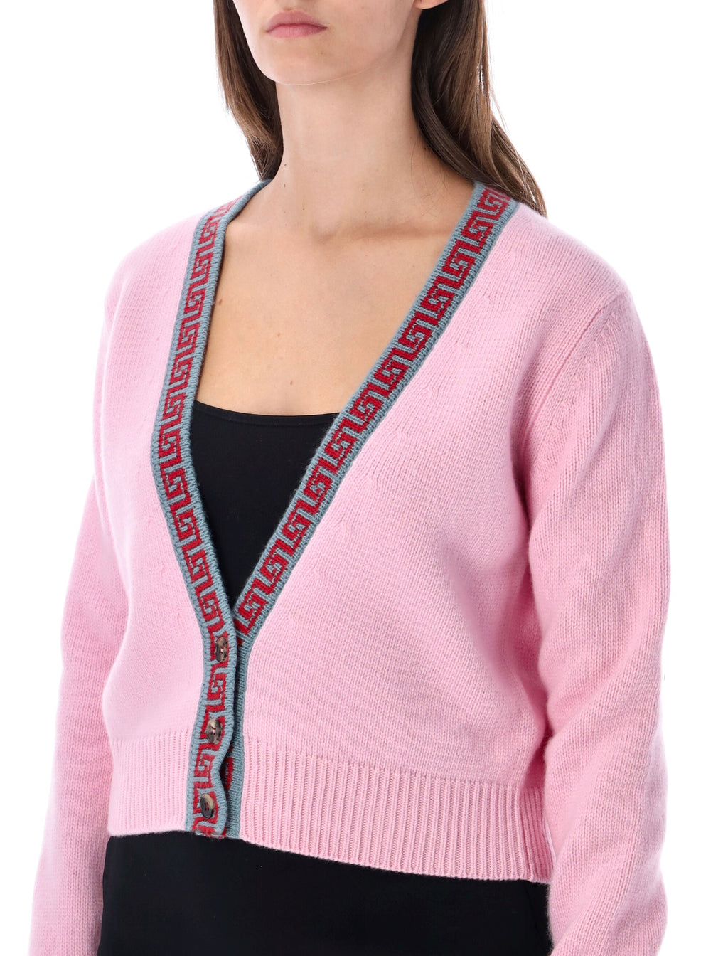 Cropped Greca Border Knit Cardigan