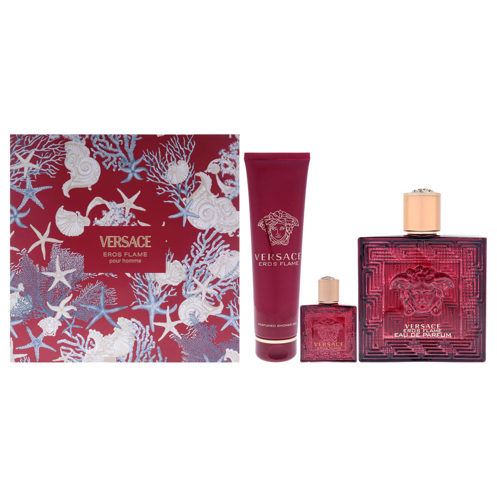 Versace Eros Flame by Versace for Men - 3 Pc Gift Set 3.4oz EDP Spray, 0.17oz EDP Spray (Mini), 5oz Bath and Shower Gel