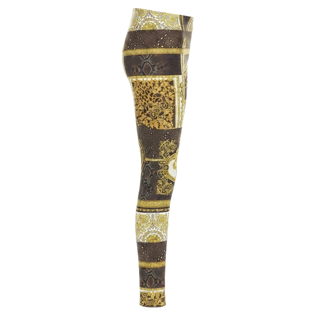 VERSACE 2021 Mosaic Barocco brown gold print stretchy legging pant IT44 L