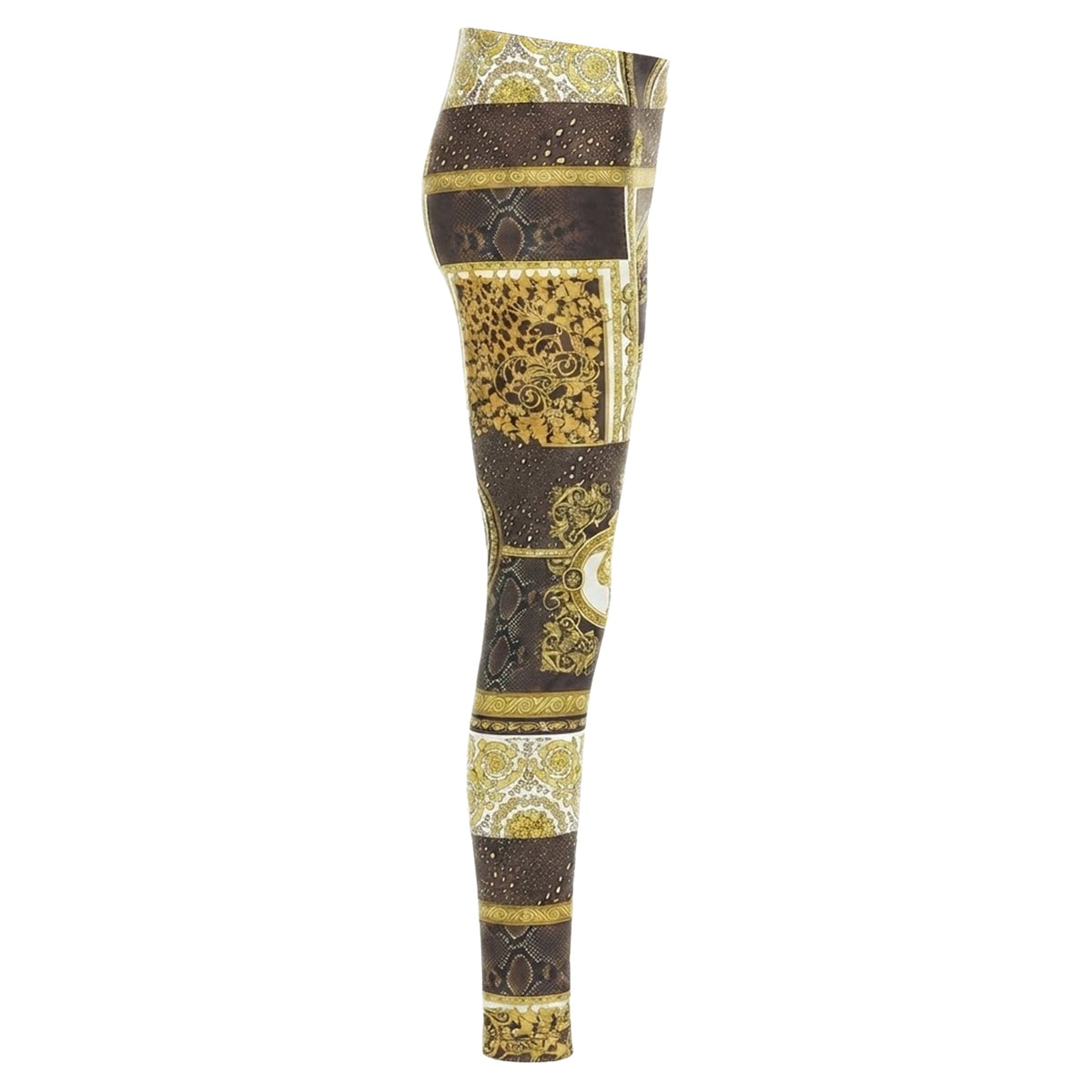 VERSACE 2021 Mosaic Barocco brown gold print stretchy legging pant IT44 L