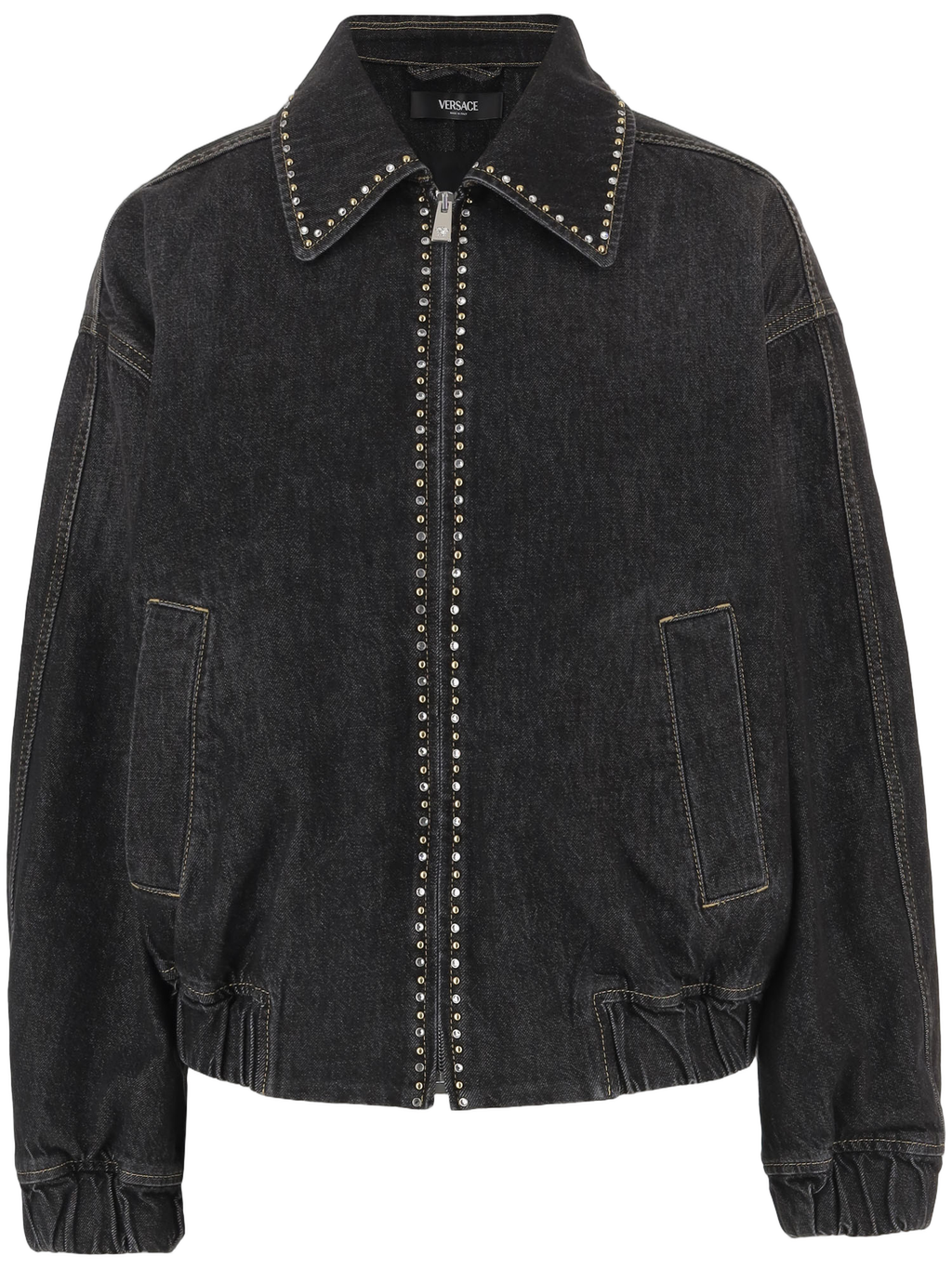 Studded Black Cotton Jacket with Zip Closure