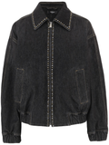 Studded Black Cotton Jacket with Zip Closure