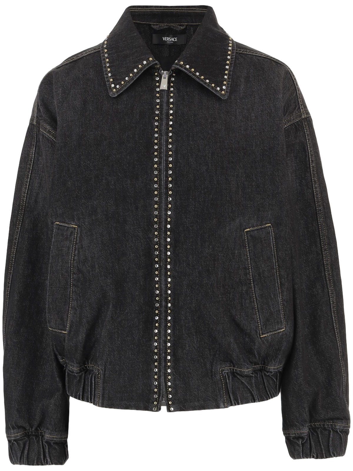 Studded Black Cotton Jacket with Zip Closure
