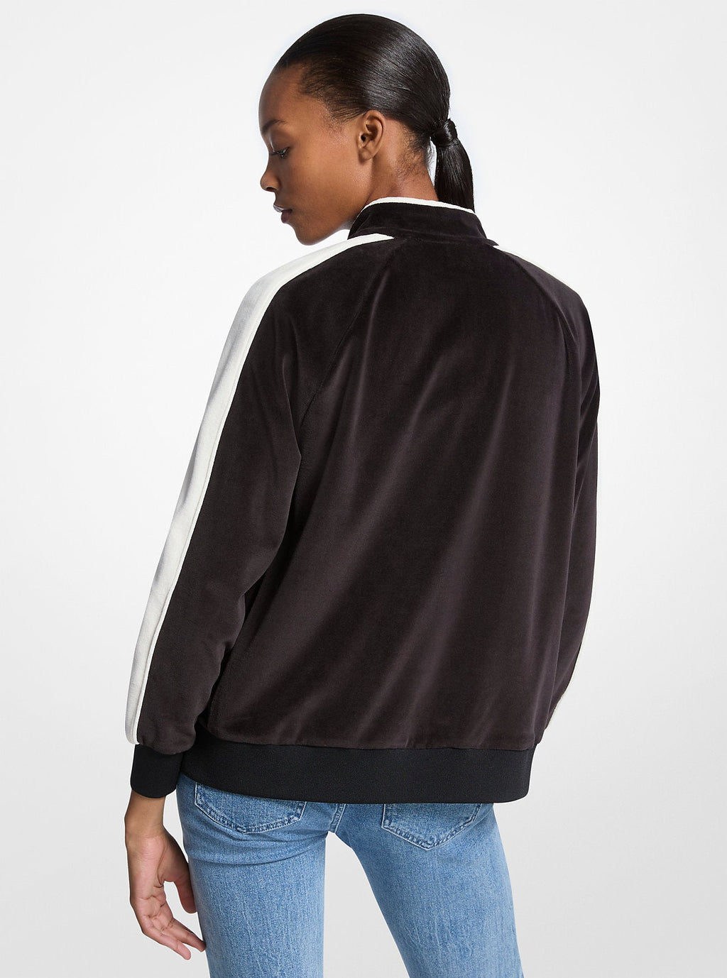 Striped Velour Zip-Up Jacket