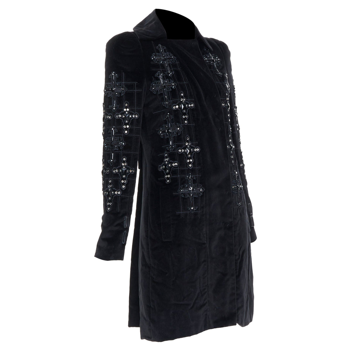 Versace 2012 Runway Black Velvet Gothic Byzantine Flared Coat
