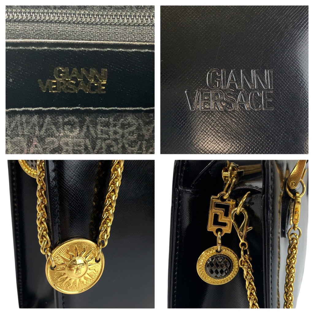 Versace Sunburst Black Enamel Shoulder Tote