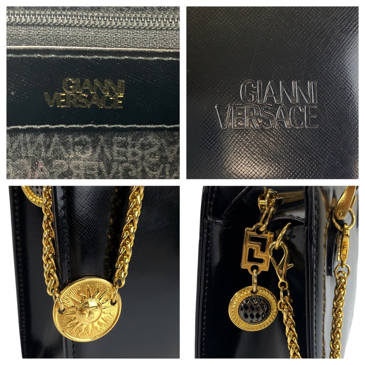Versace Sunburst Black Enamel Shoulder Tote