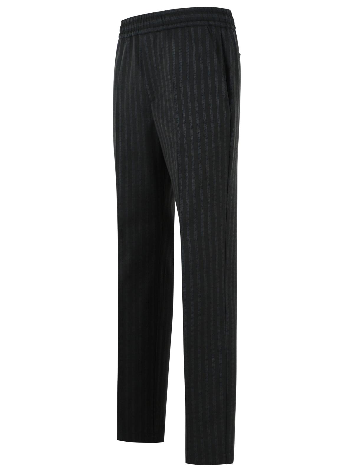 Black Jacquard Greek Pattern Wool Straight-Leg Pants