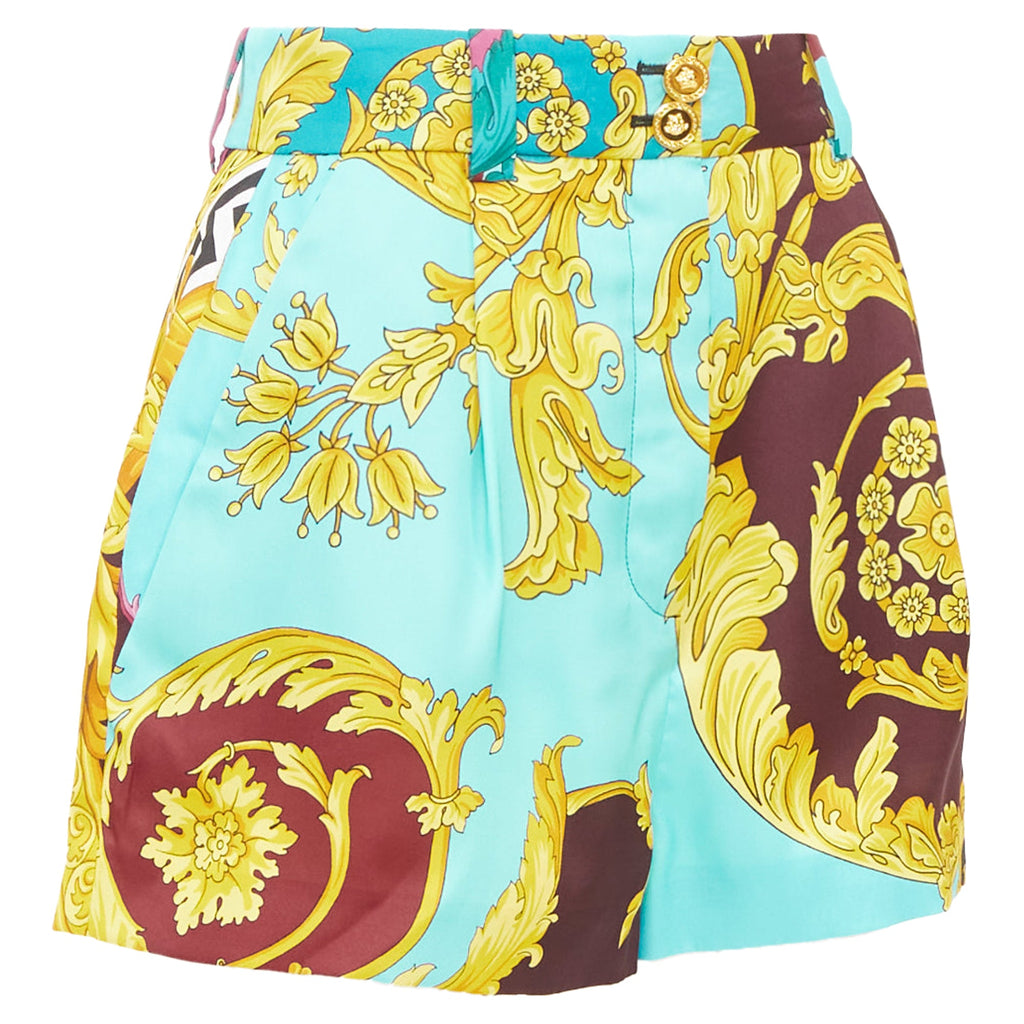 Versace Blue Baroque Print High Waist Shorts
