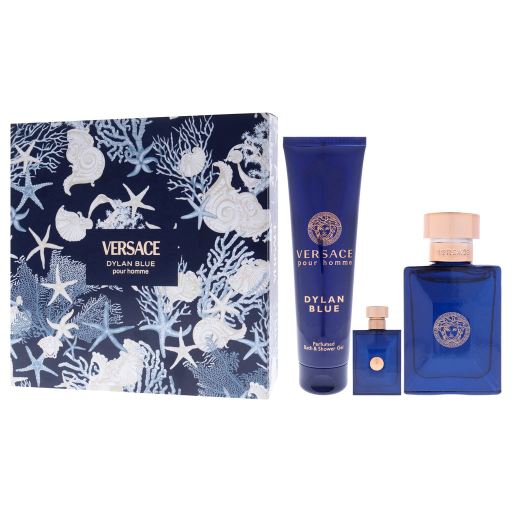Dylan Blue by Versace for Men - 3 Pc Gift Set 3.4oz EDT Spray, 0.17oz EDT Splash (Mini), 5oz Bath and Shower Gel