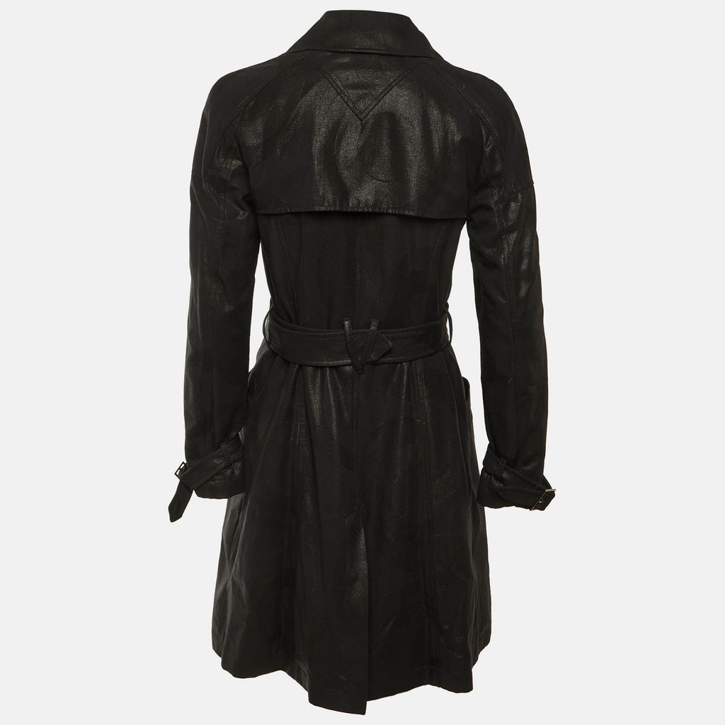 Versace Black Patterned Cotton Trench Coat