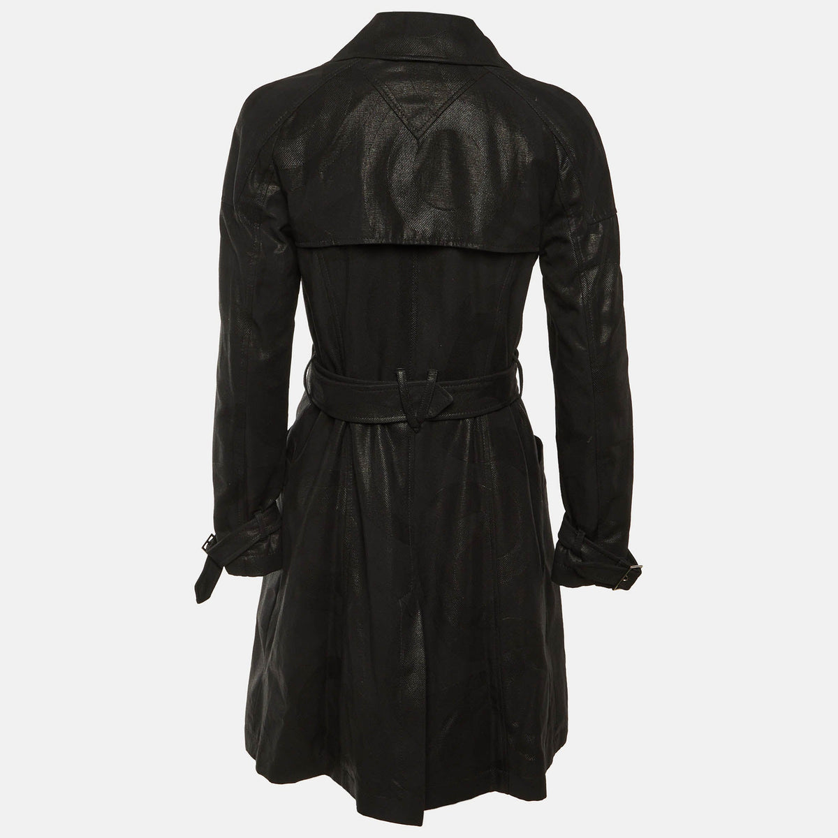 Versace Black Patterned Cotton Trench Coat