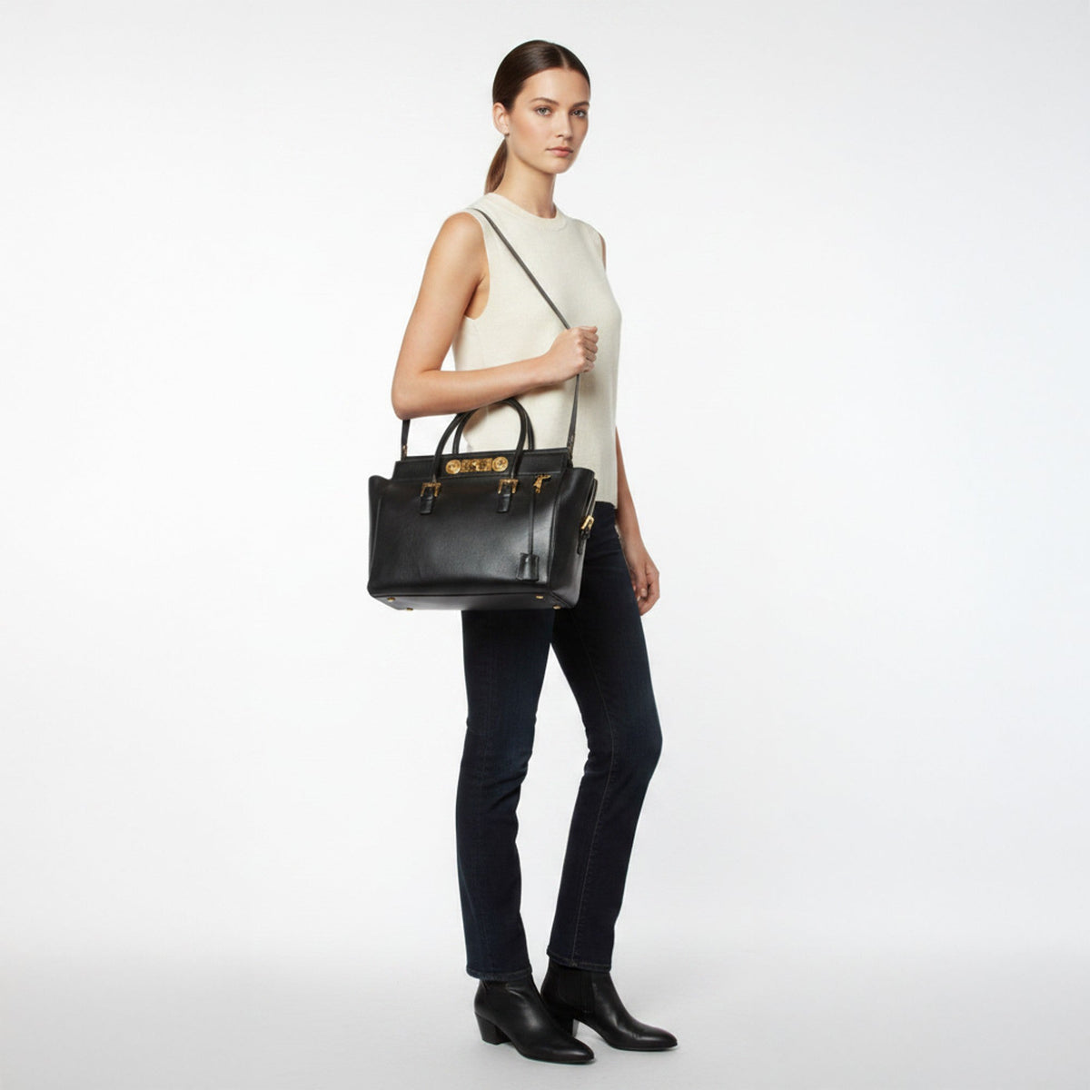 Versace Medusa Black Leather Tote