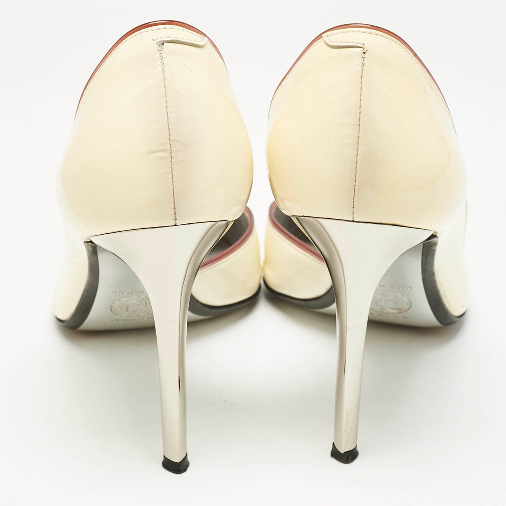 Versace Cream Patent Leather Medusa Pointed Toe D'orsay Pumps