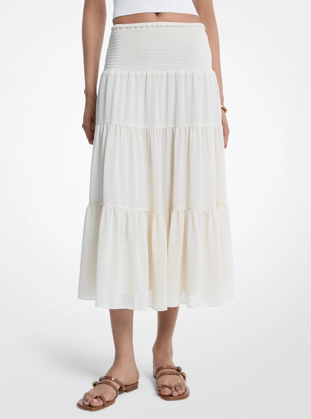 Smocked Georgette Tiered Skirt