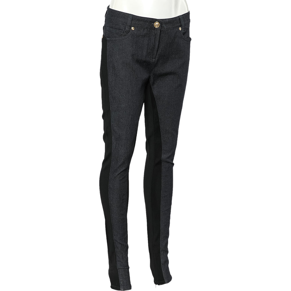 Versace Navy Blue Denim & Black Jersey Jeggings