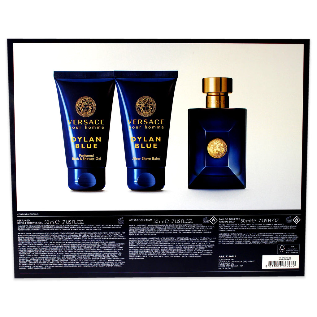 Dylan Blue by Versace for Men - 3 Pc Gift Set 1.7oz EDT Spray, 1.7oz After Shave Balm, 1.7oz Perfumed Bath Shower Gel