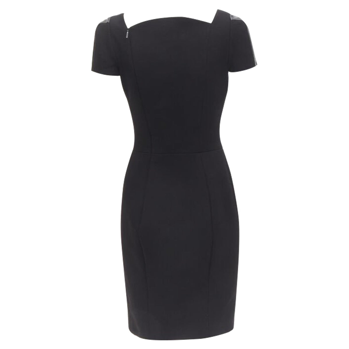 Versace square neckline leather cap sleeve bodycon sheath dress