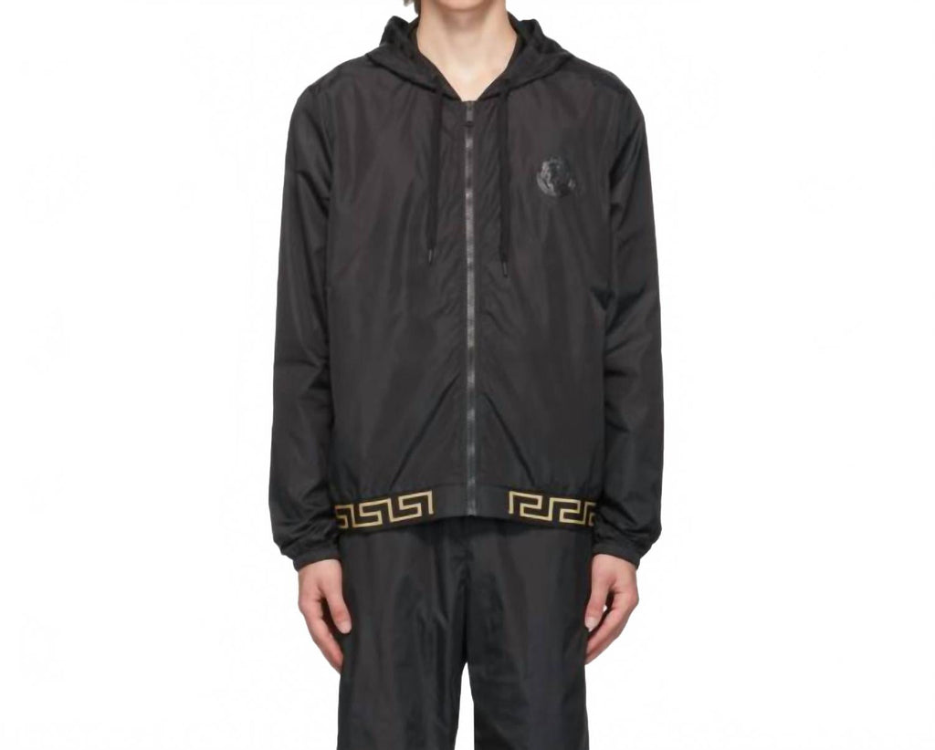 Men's Print Nylon Zip Up Jacket In Black