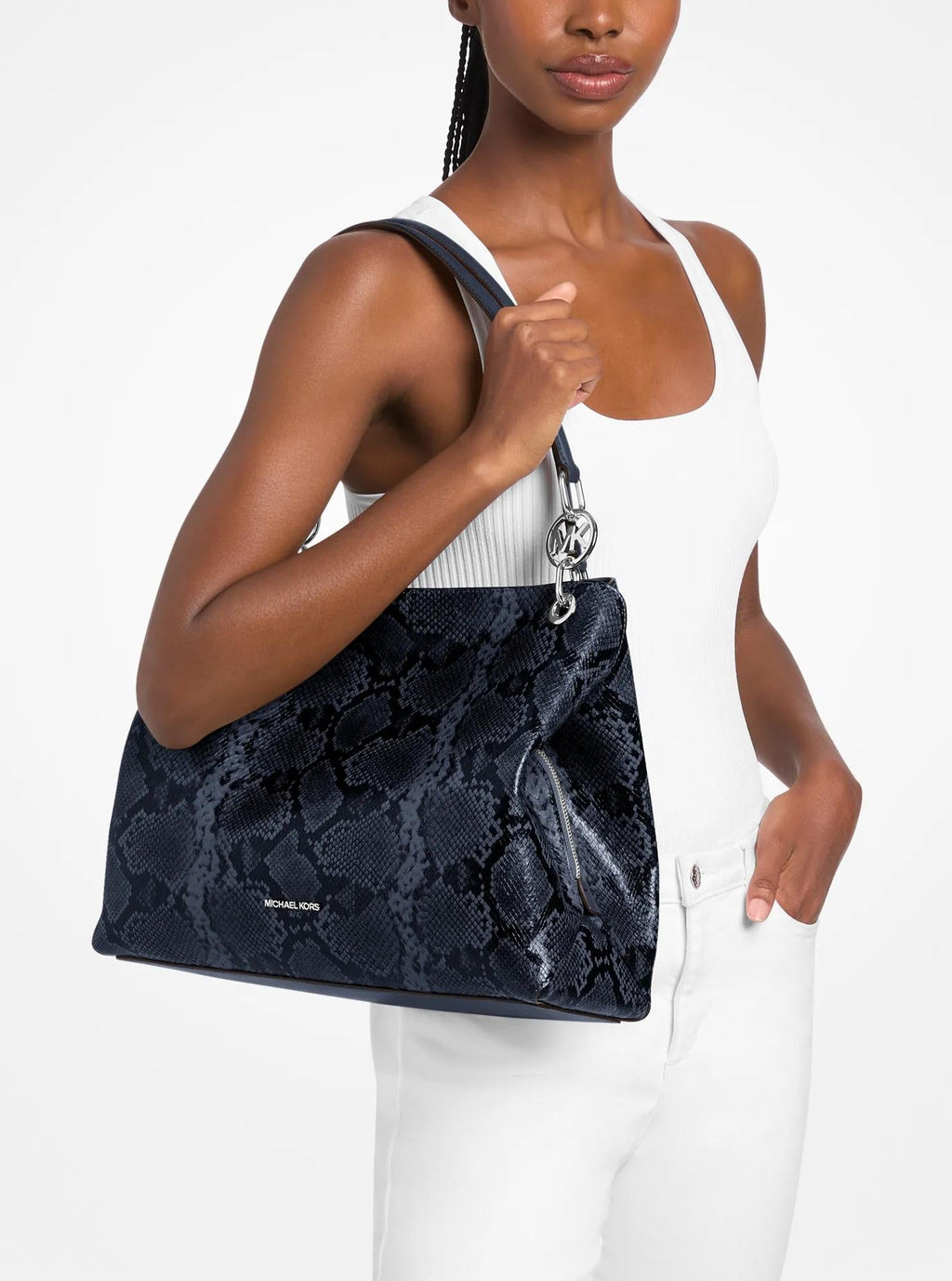 Christina Large Snake Embossed Shoulder Bag