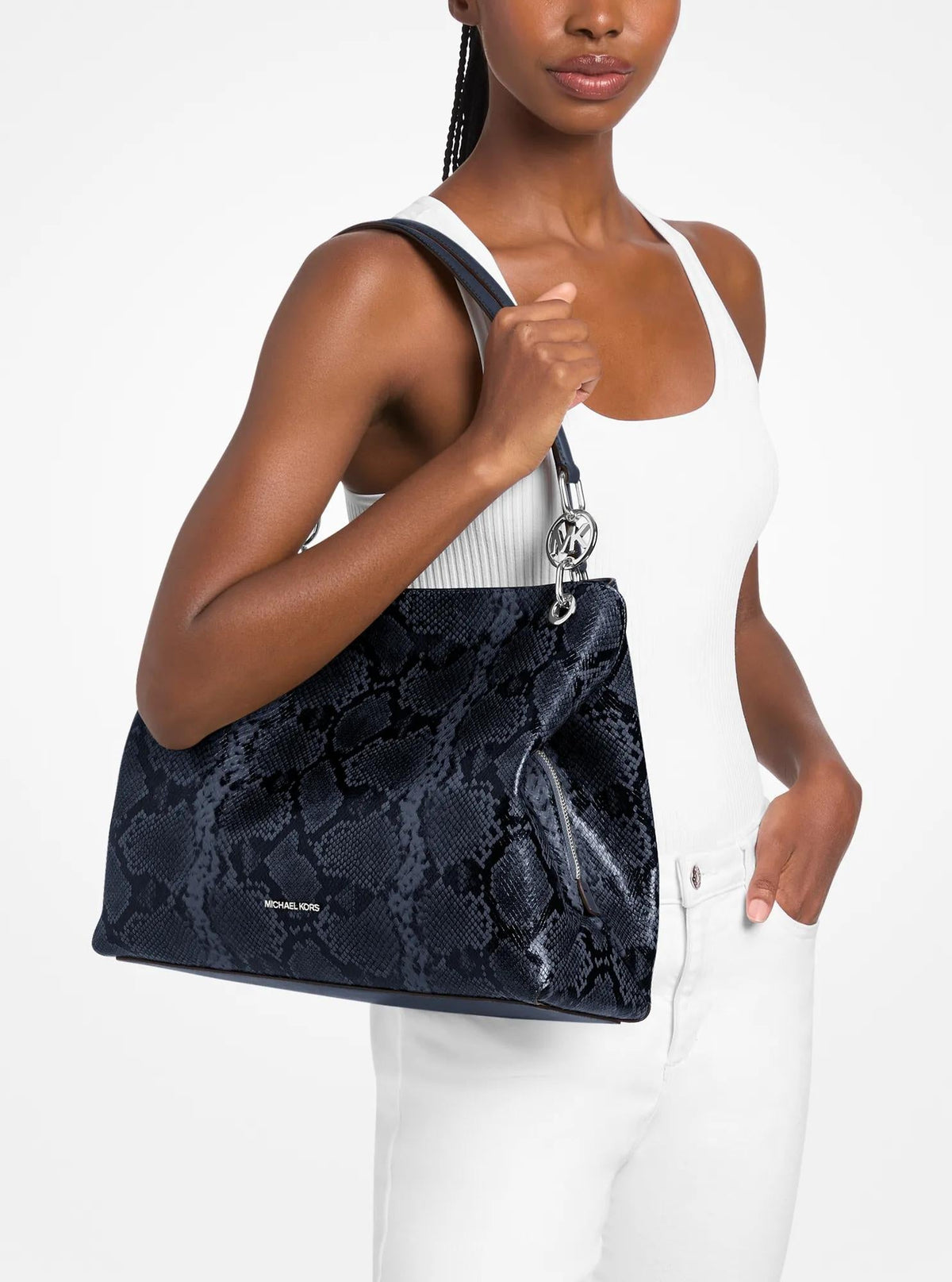 Christina Large Snake Embossed Shoulder Bag