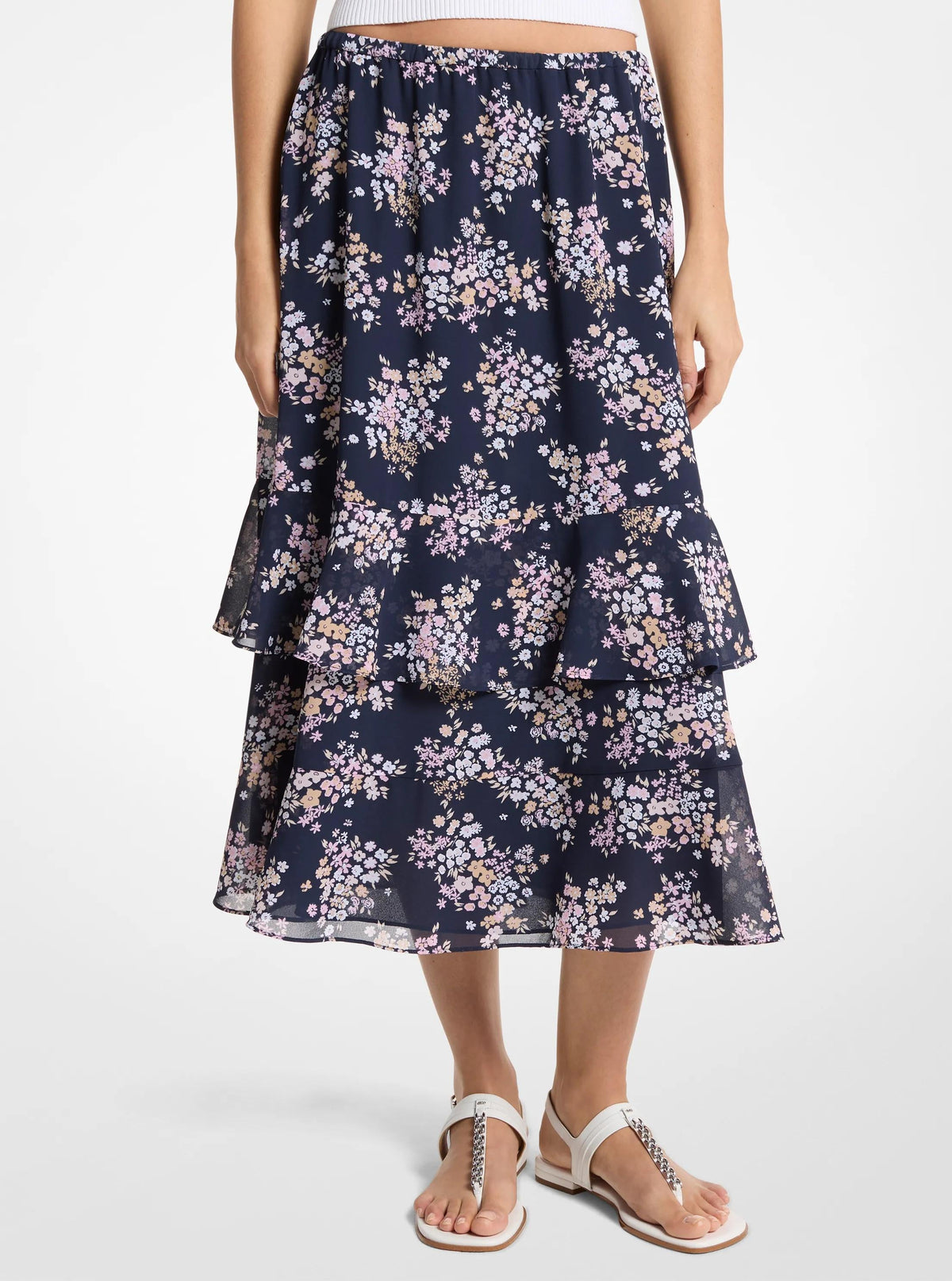 Floral Print Georgette Midi Skirt