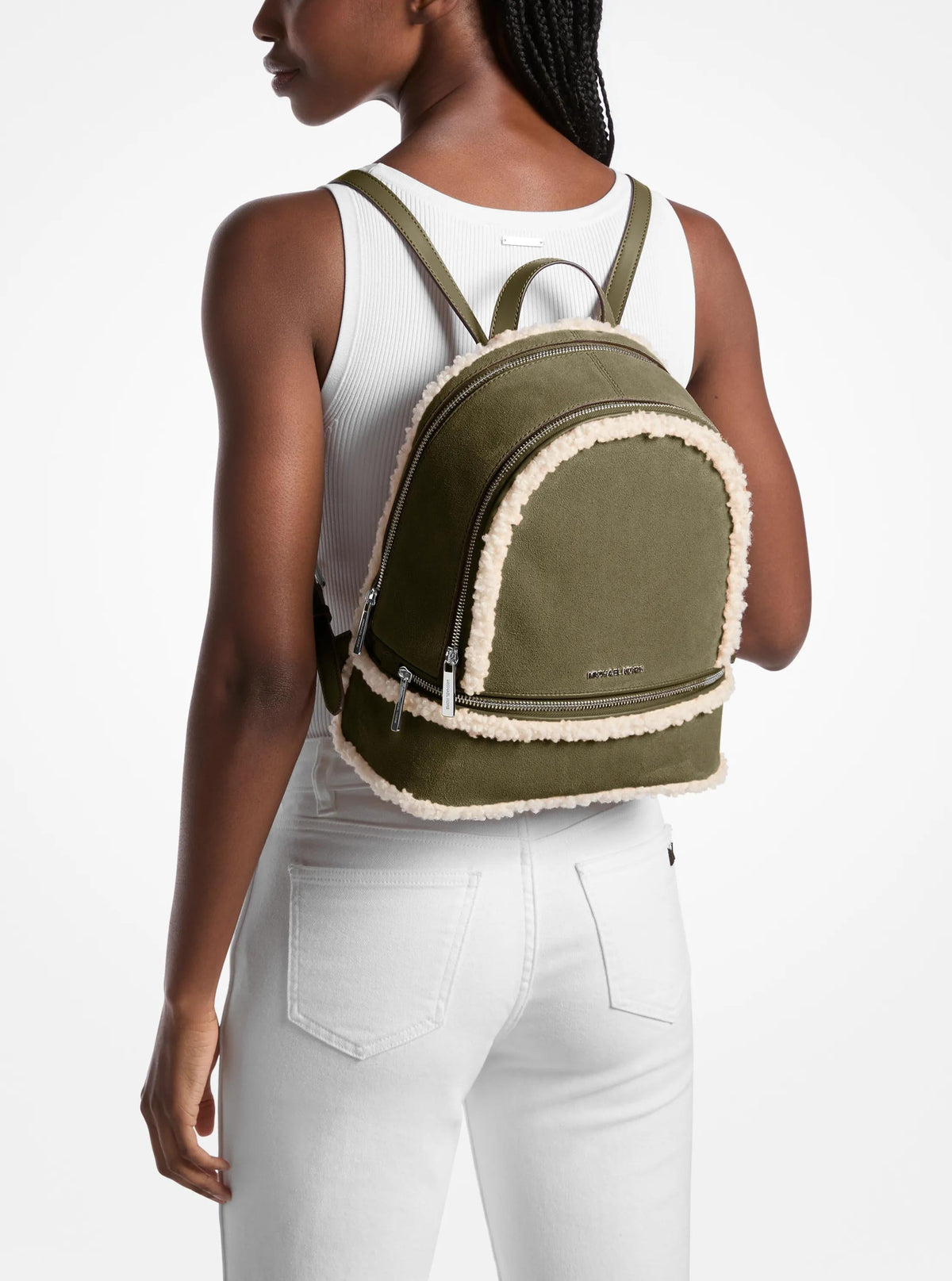 Rhea Medium Suede and Faux Shearling Backpack