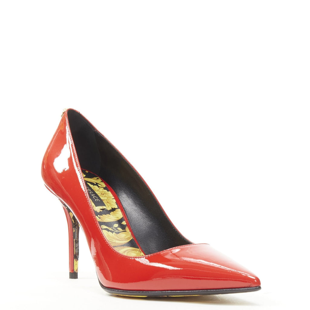 Versace red patent Medusa stud pumps