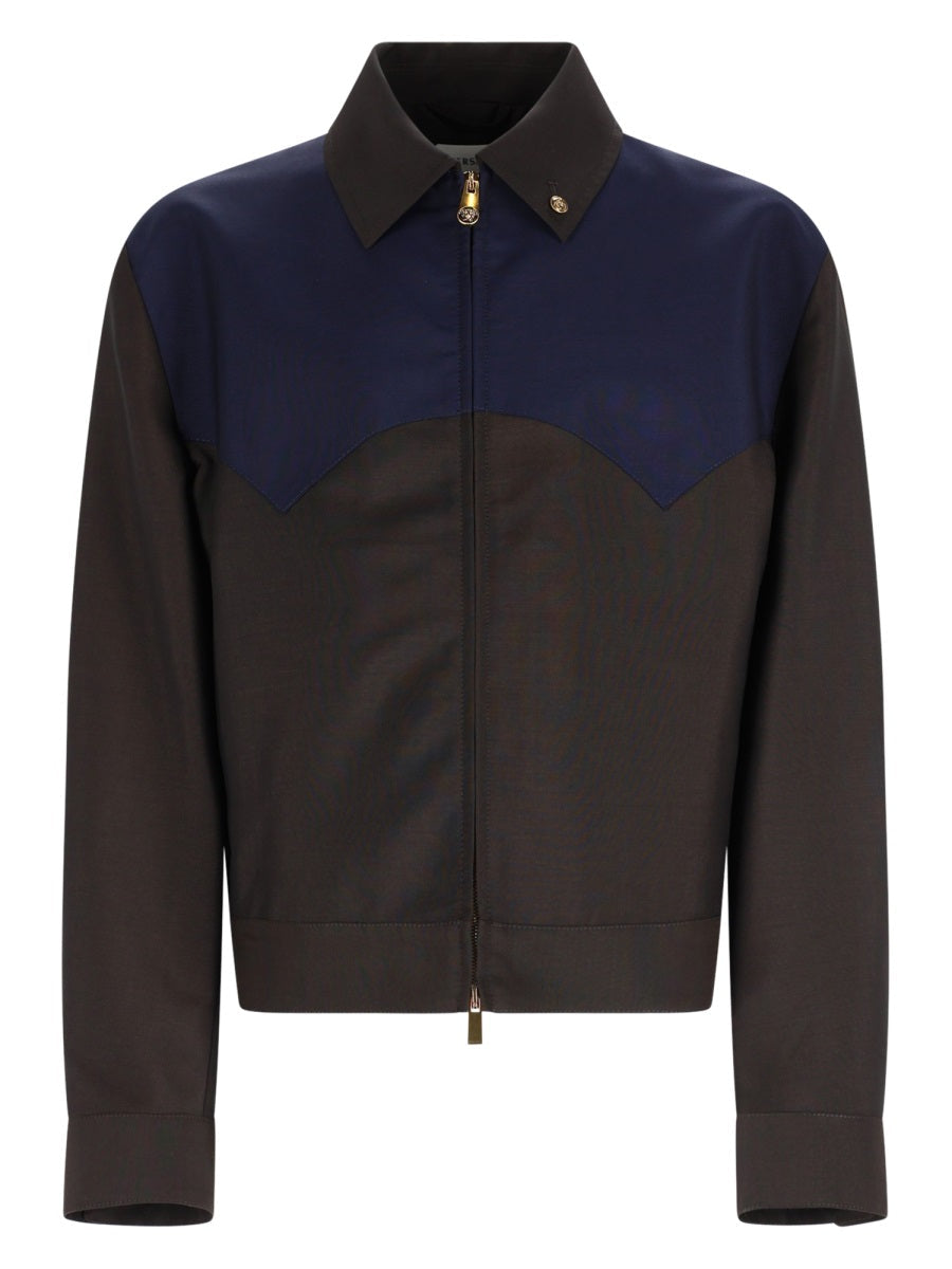 Contrasting Yoke Wool Mohair Zip Jacket