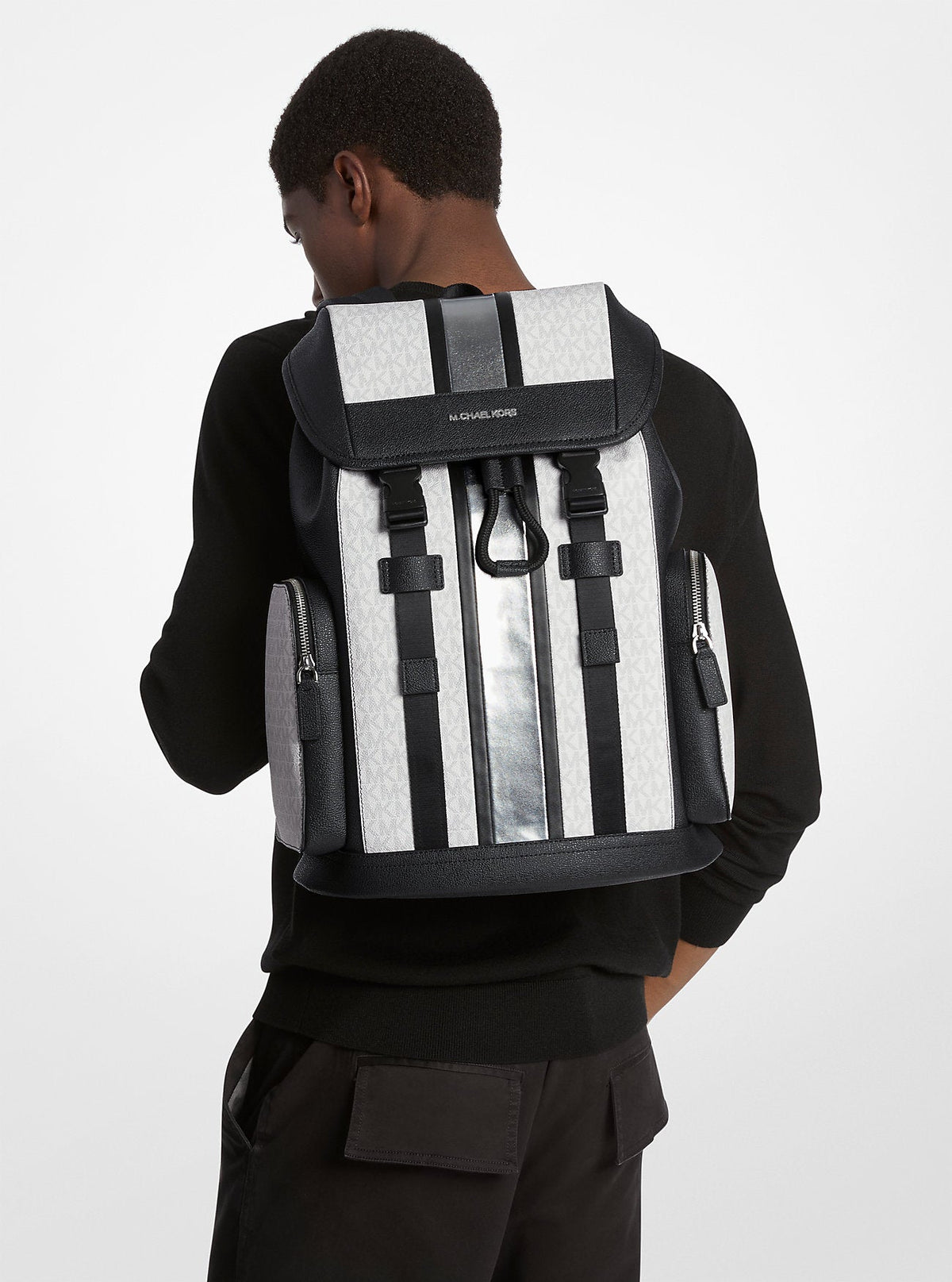 Cooper Metallic Striped Signature Logo Backpack