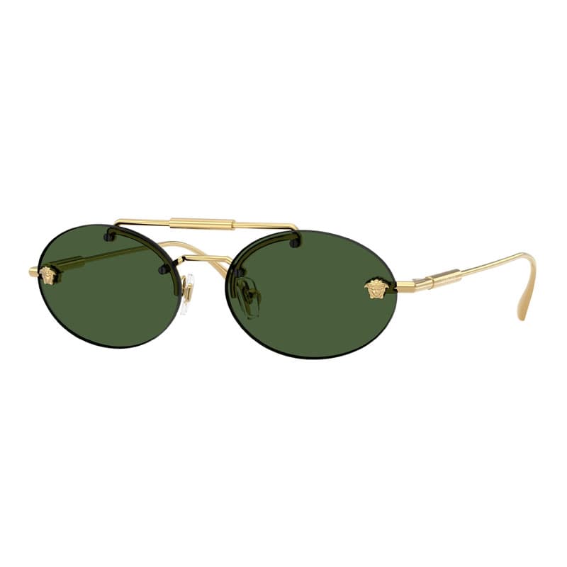 Versace Sunglasses Oval Rimless, Gold Frame And Dark Green Lens Ve22951002/71