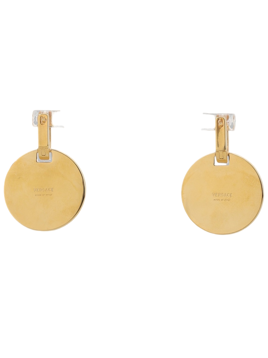 Gold Round Raised Emblem Brass Earrings