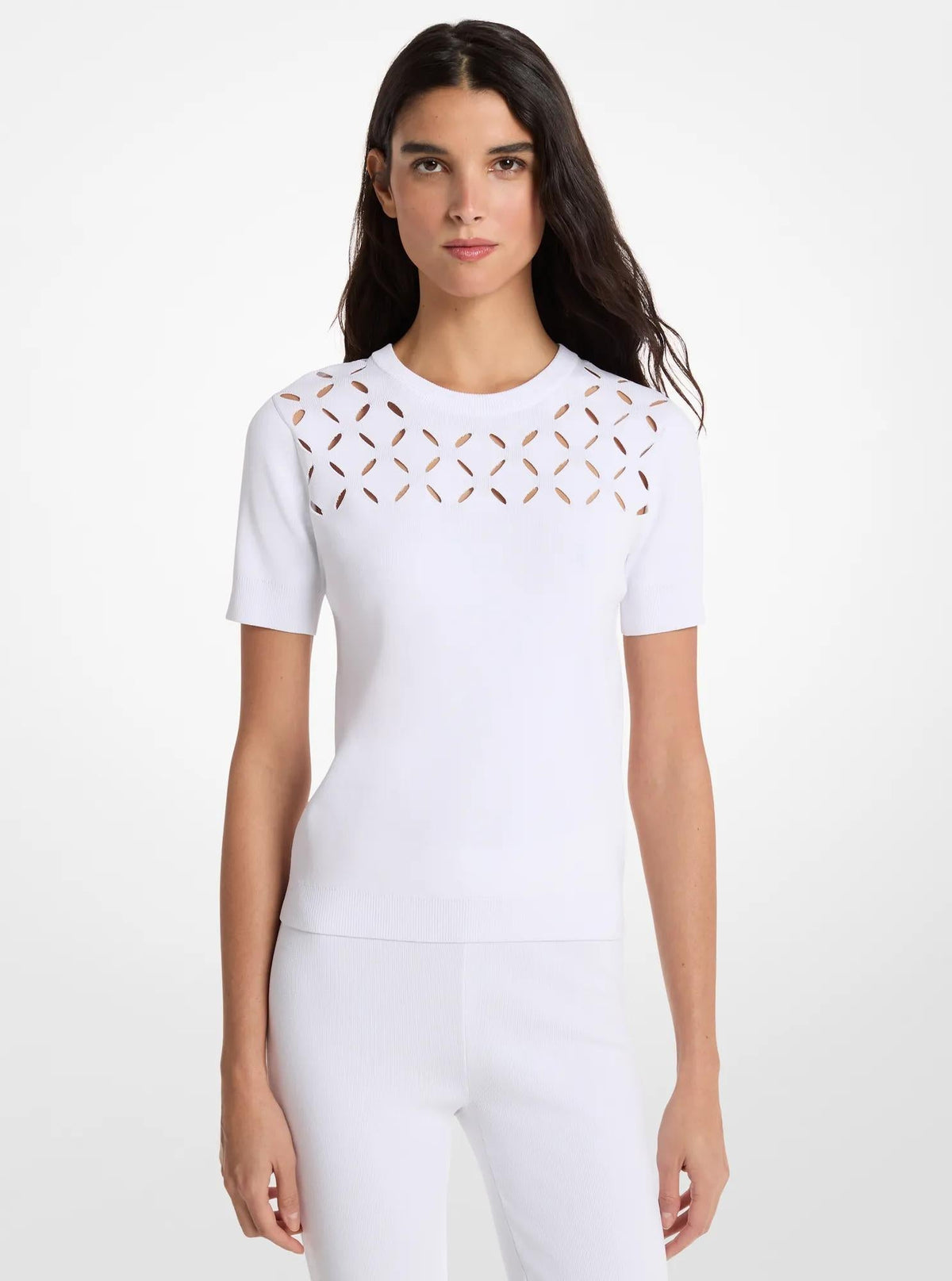 Laser Cut Stretch Knit Top