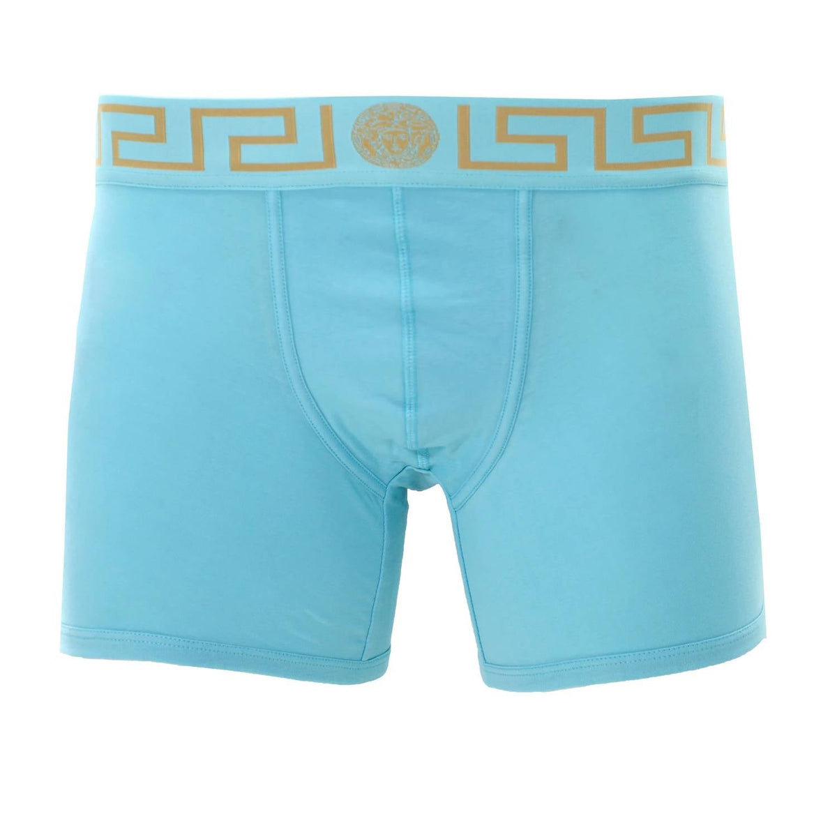 Men's Long Trunk With Greca Border In Light Blue/gold