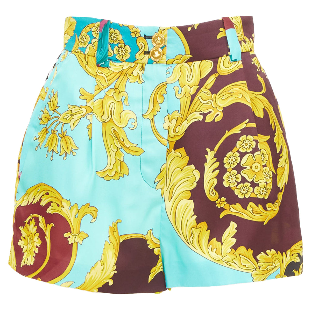 Versace Blue Baroque Print High Waist Shorts