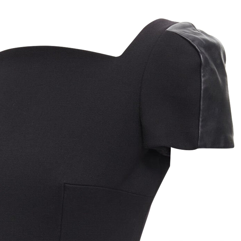 Versace square neckline leather cap sleeve bodycon sheath dress