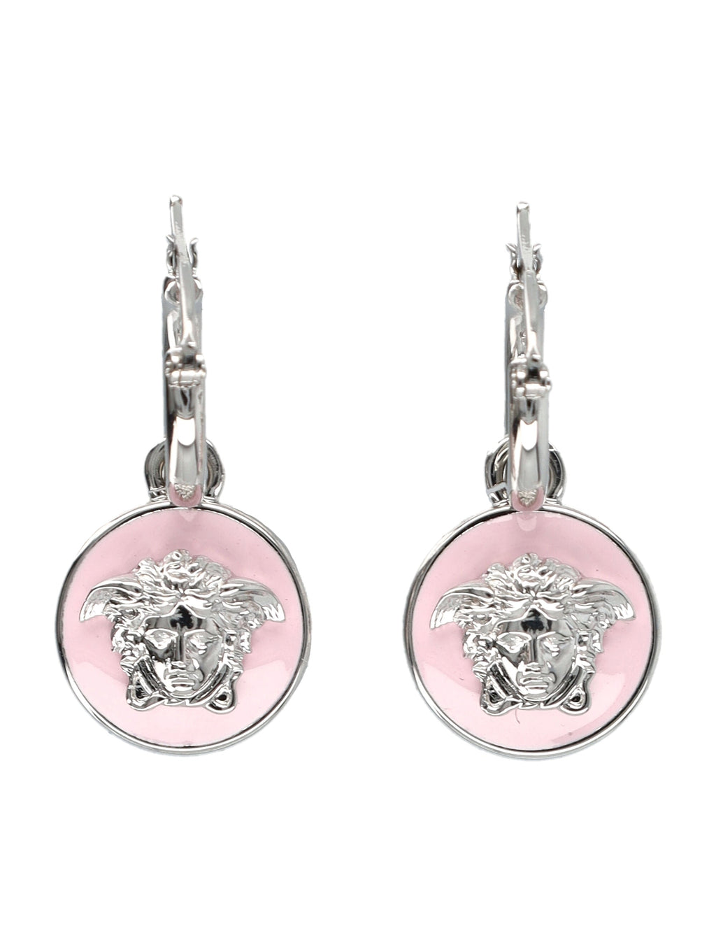 Medusa Motif Pink Enamel Hoop Earrings