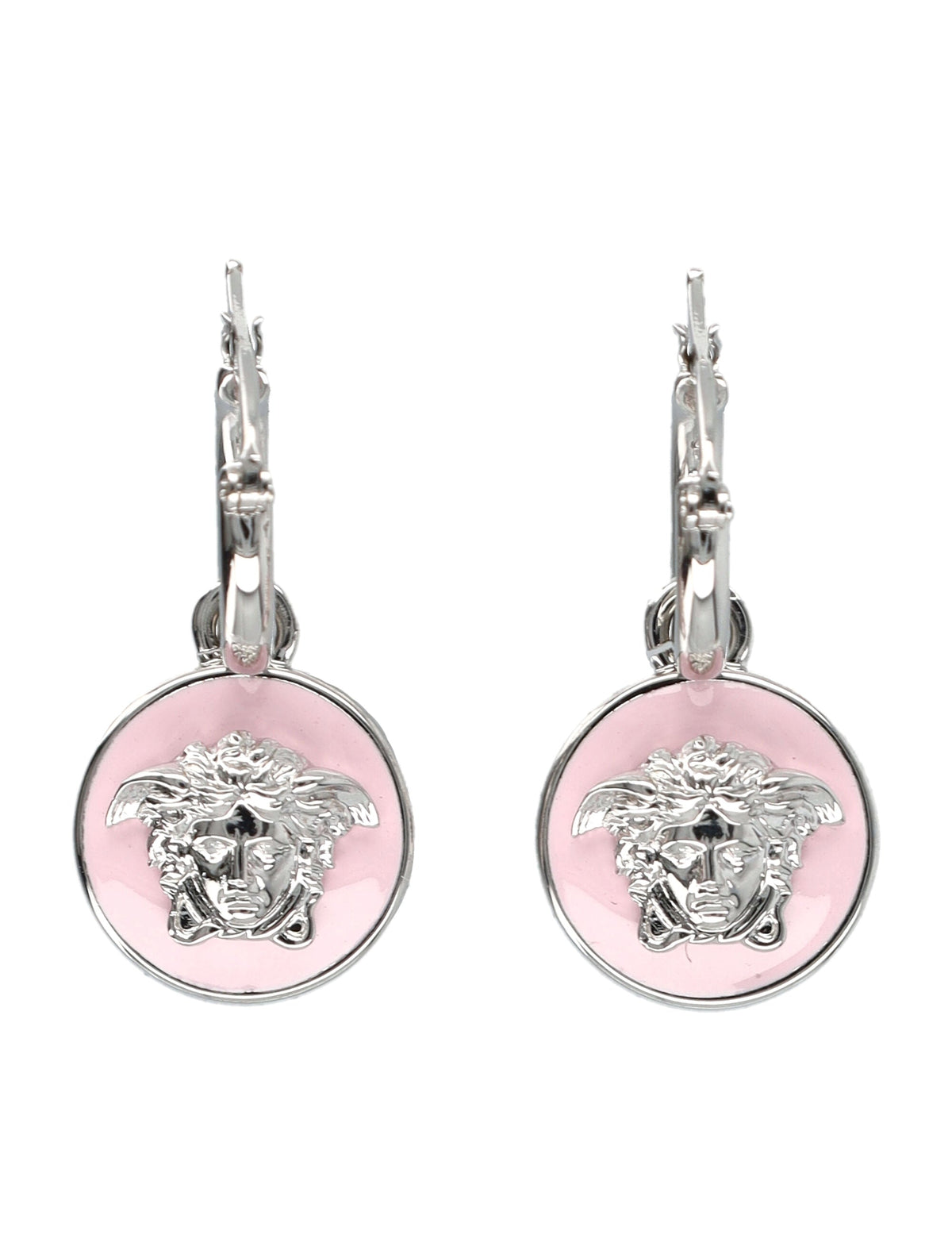 Medusa Motif Pink Enamel Hoop Earrings