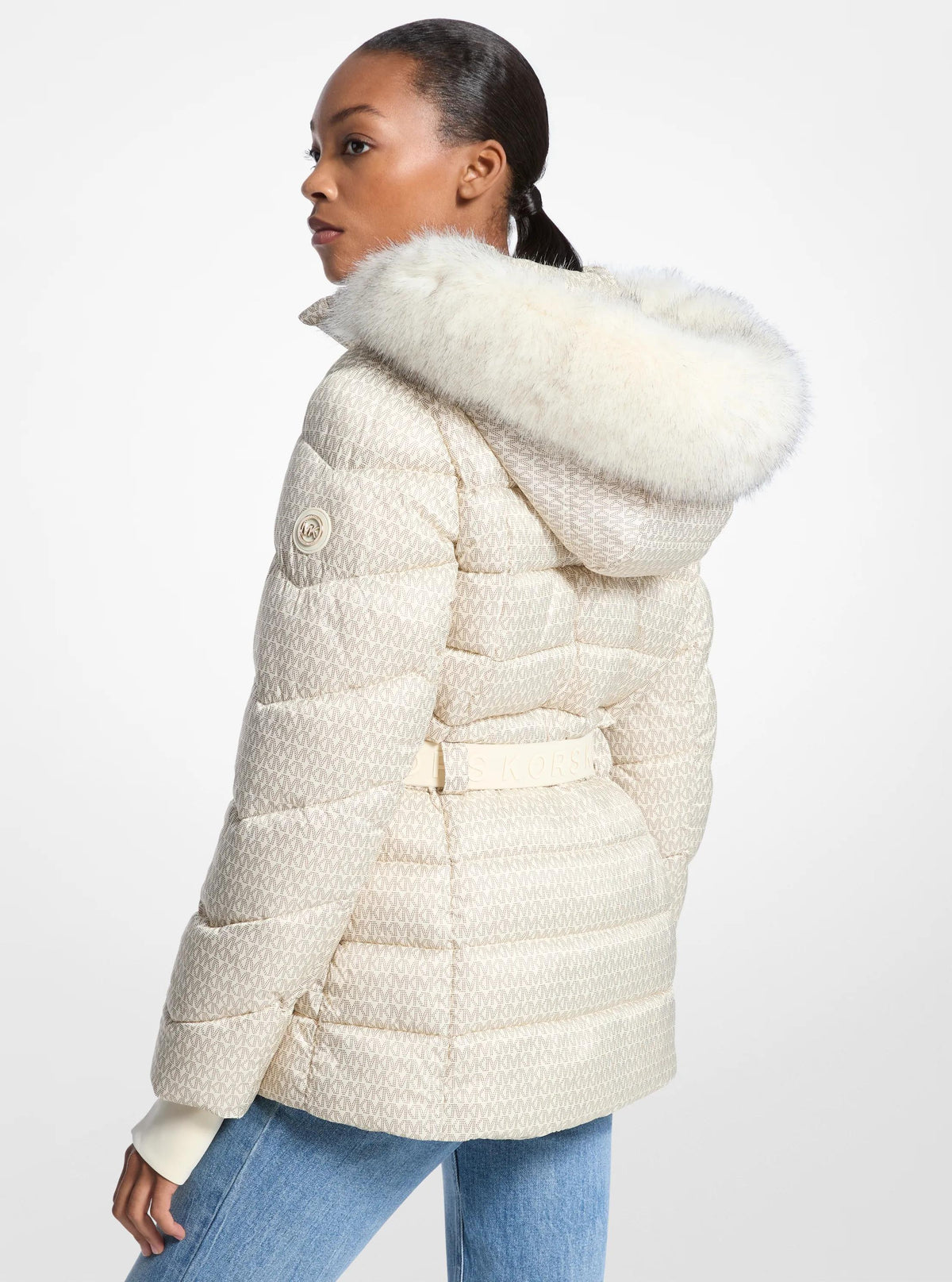 Faux Fur Trim Belted Puffer Jacket