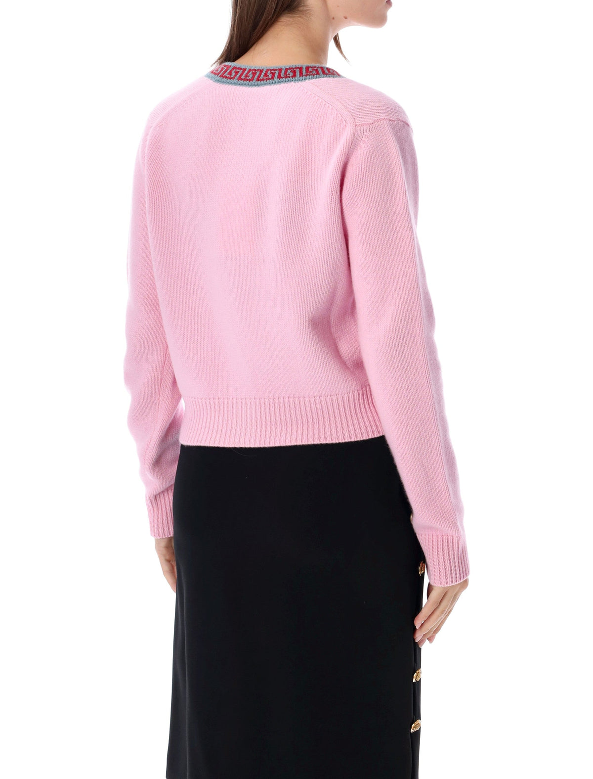 Cropped Greca Border Knit Cardigan