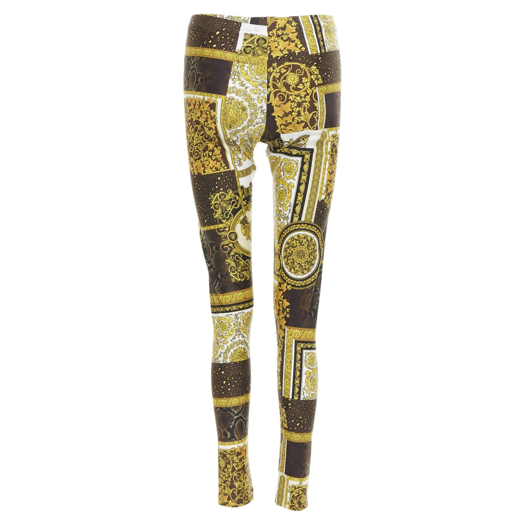 VERSACE 2021 Mosaic Barocco brown gold print stretchy legging pant IT44 L