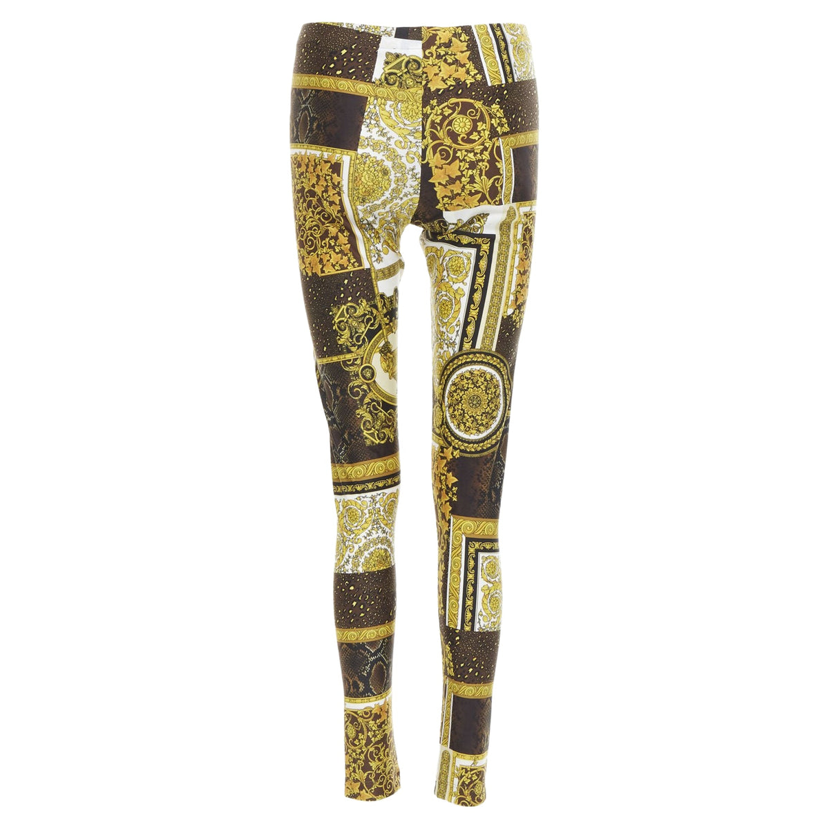 VERSACE 2021 Mosaic Barocco brown gold print stretchy legging pant IT44 L