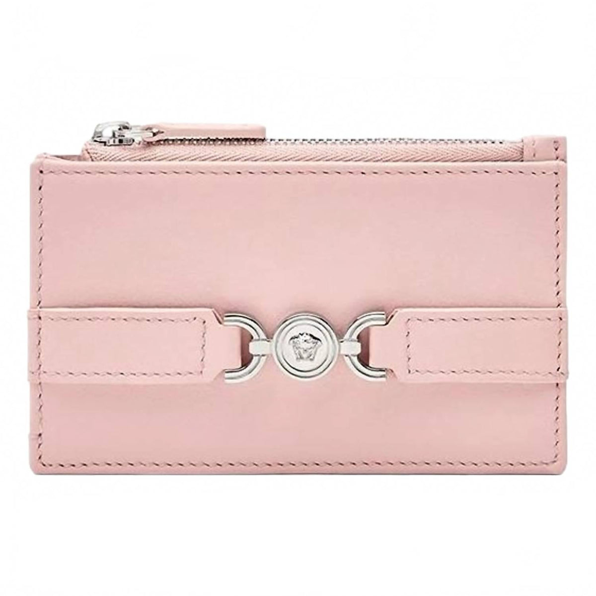 Women's Leather Zipper Card Holder Slim Wallet In Dusty Pink