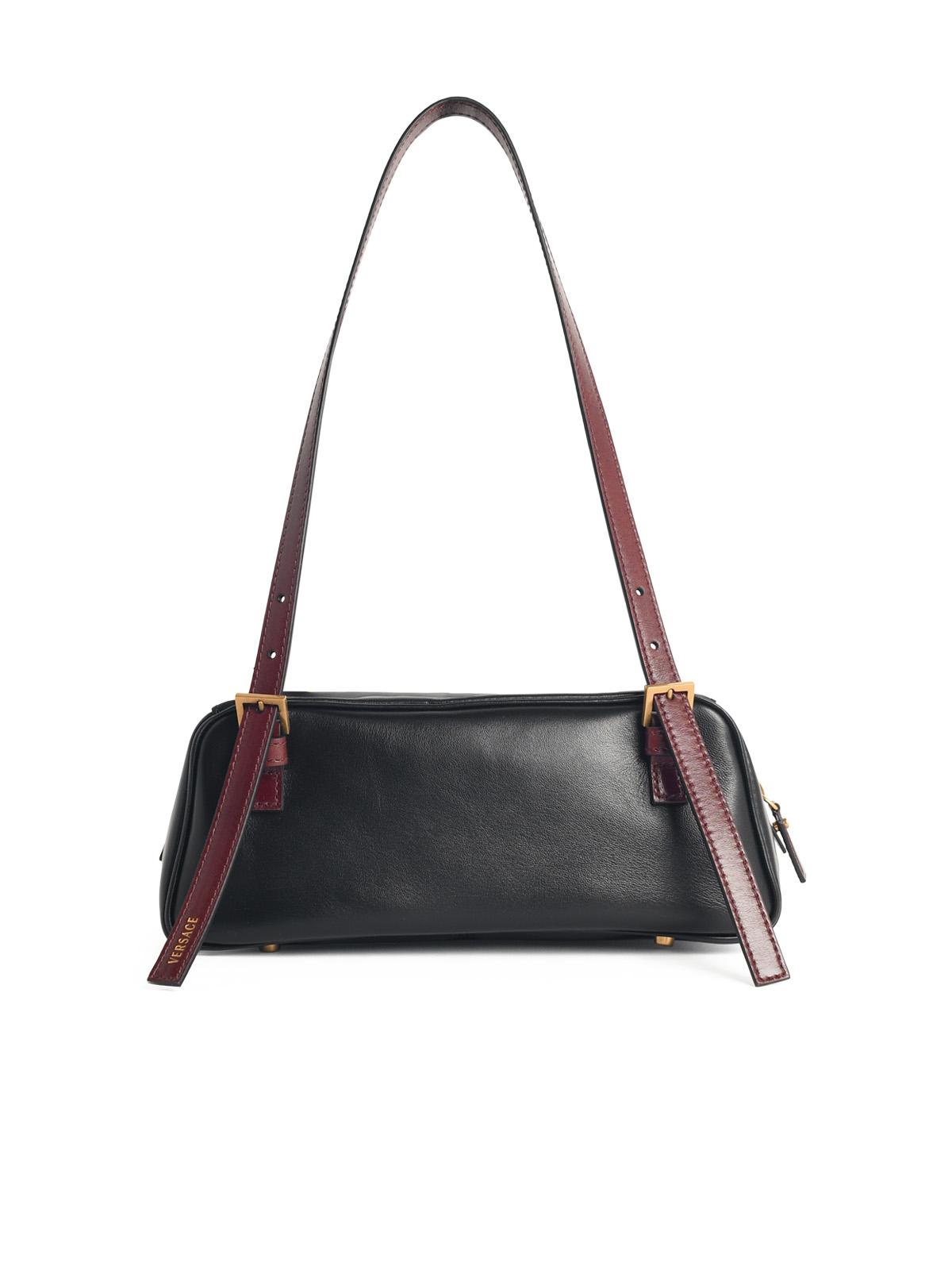 'Emblème' Black Nappa Leather Bowling Bag